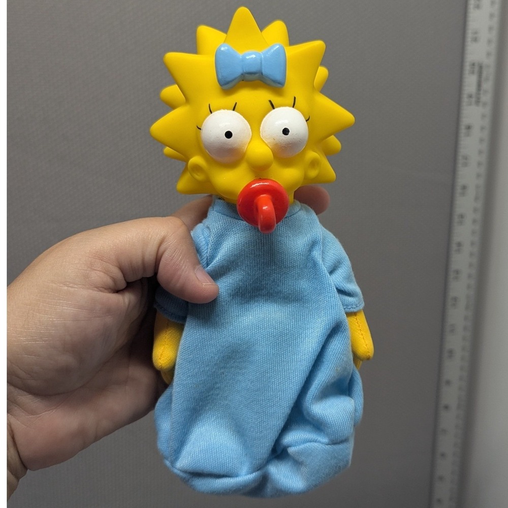 Vintage 1990 Maggie Simpson Plush Doll Vinyl Head 7.5 inch Fox Cartoon Collect